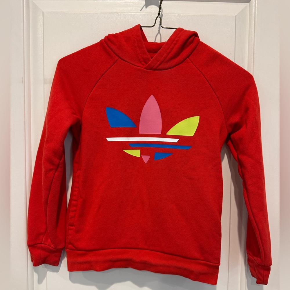 Adidas Kids Red Hoodie with Colorful Logo